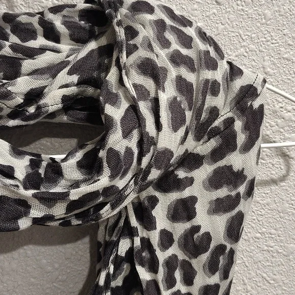 Leopard Print Infinity Scarf - Black and White, Sheer and See Through - Picture 3 of 8